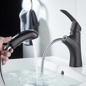 Black pull-out basin tap